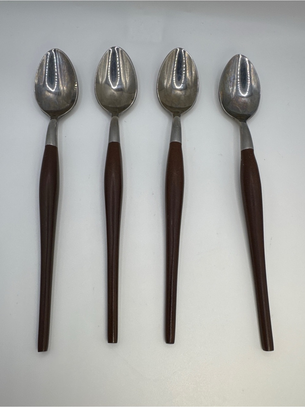 Vintage Mid Century Modern Teak Wood Handle Stainless Steel Spoons Lot of 4